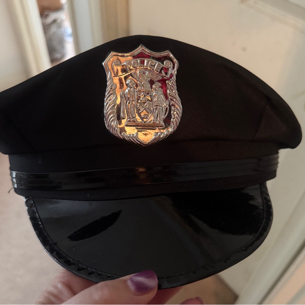 New ~ Black Police Officer Costume Hat with Badge, Adult Police Accessory